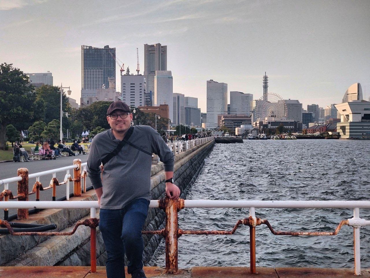 Photo of Nicholas Kachur at Yokohama Harbor in 2025.